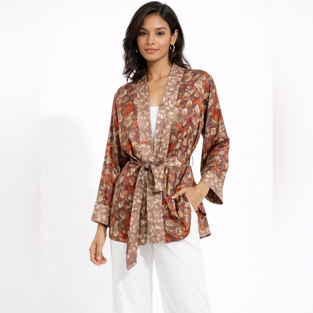 REVOLVE Tell Your Friends Floral Kimono Robe  Size S Boho Sheer Tie Waist